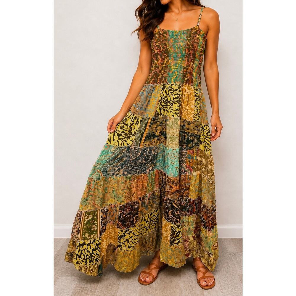 POL Boho Patchwork Maxi Dress